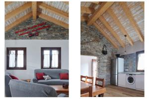 two pictures of a living room and a kitchen with a couch at Casa A'Pajera in Orós Alto