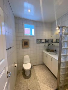 a bathroom with a toilet and a sink at Skøn ferielejlighed i midten af Svaneke udlejes, minimum 4 dage in Svaneke