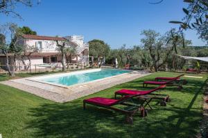a pool with two lounge chairs and a swimming pool at Oliveto Bed and Breakfast in Alghero