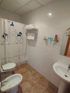 a bathroom with a toilet and a sink at Hostal Restaurant Paca in Riumar