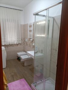 Borghesiana にあるDa Sara B&Bのバスルーム(ガラス張りのシャワー、シンク付)