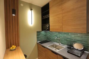 una cucina con lavandino e piano di lavoro di Bonanza Apartments a Niš