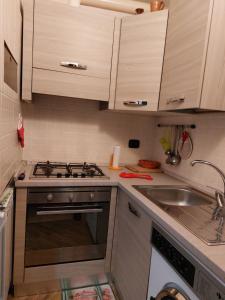 a small kitchen with a stove and a sink at Zia Elisa in Scanno