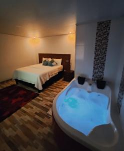 Habitación de hotel con bañera y cama en HOTEL 80 REAL, en Tenjo