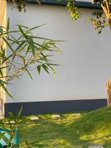 a white wall with green grass in front of it at Wayanad Vista Service Apartment in Wayanad