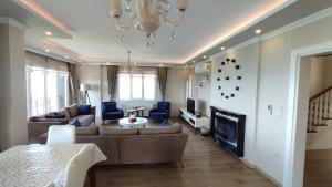 a living room with a couch and a fireplace at GARDEN PALACE VILLA in Trabzon