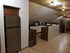 a kitchen with a refrigerator and a counter top at Prázdninový byt Lýdia in Lopej