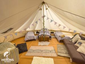 a tent with couches and rugs in a room at Herons Retreat in Llandysul