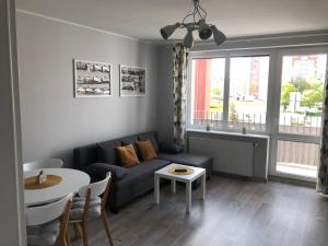 salon z kanapą i stołem w obiekcie Apartament Mia w mieście Malbork