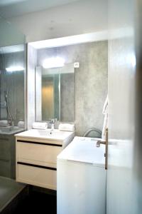uma casa de banho com um lavatório e um espelho em La Company Des Concierges : Le Green Way em Caen