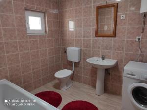 a bathroom with a toilet and a sink and a washing machine at Meri rooms in Bihać