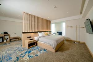1 dormitorio con 1 cama grande y TV en MIllennium Plaza Hotel & Mall Ulaanbaatar en Ulán Bator