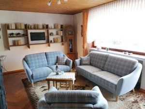 a living room with two couches and a table at Ferienhaus Eifelmomente in Gerolstein