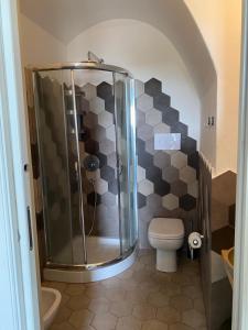 ein Bad mit einer Dusche und einem WC in der Unterkunft Appartamenti Alba&Tramonto in Stromboli