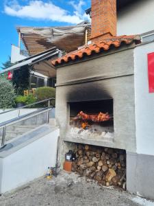 a brick oven with meat cooking in it at Villa Carpe Diem in Vantačići