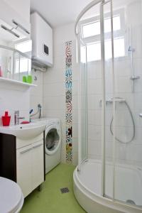 ein Bad mit einer Waschmaschine und einer Dusche in der Unterkunft Apartment Busic in Split in Split