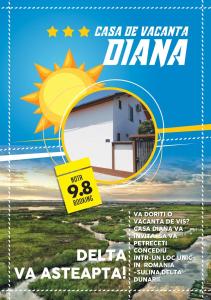 a flyer for a vacation in a villa with a house at Casa Diana in Sulina