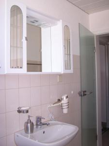 ein Bad mit einem Waschbecken und einem Spiegel in der Unterkunft Apartment Ilmtal Jena in Bad Berka