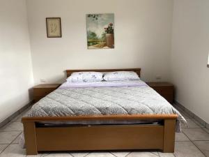 1 cama en un dormitorio con una foto en la pared en Terra del Sasso Country-house, en Sasso di Castalda