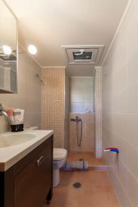 a bathroom with a sink and a toilet and a shower at Stella in Panasós