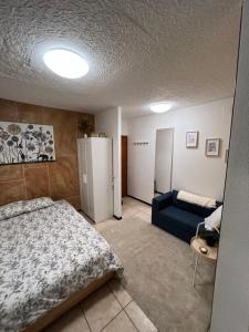 - une chambre avec un lit et un canapé dans l'établissement Cosy, à Lausanne