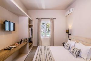 pokój hotelowy z łóżkiem i telewizorem w obiekcie Hotel Eucalyptus w mieście Mesaria