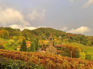 an old church in the middle of a field at Appartamento Teoperga in Sotto il Monte