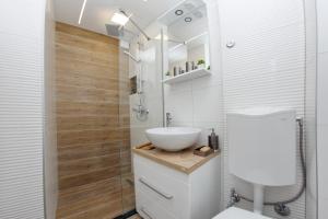 a bathroom with a white sink and a toilet at Apartment Magnolia Old Town in Sarajevo