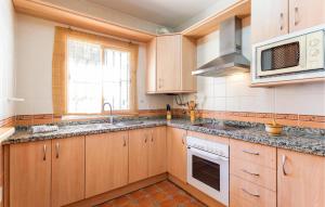 Kuchnia z drewnianymi szafkami, zlewem i kuchenką mikrofalową w obiekcie Cozy Apartment In Alcaucín With Wifi w mieście Alcaucín +24 zdjęcia