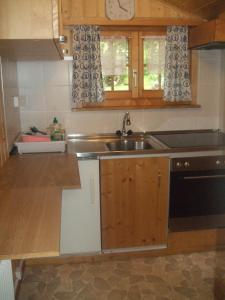 kuchnia ze zlewem i kuchenką w obiekcie Apartment Nadeschda w mieście Adelboden