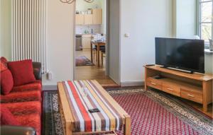 a living room with a couch and a television at Awesome Apartment In Krakow Am See With Kitchen in Krakow am See