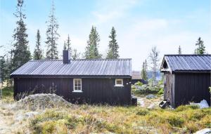 two buildings in a field with trees in the background at Nice Home In Sjusjøen With Wifi in Sjusjøen