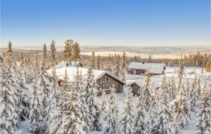 una casa ricoperta di neve in una foresta innevata di Beautiful Home In yer With 4 Bedrooms And Sauna a Øyer