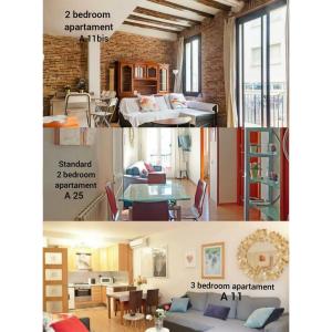 a collage of three pictures of a room at Bcn-rentals apartments in the Old town in Barcelona