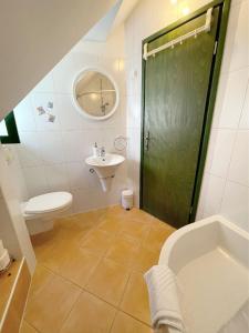 a bathroom with a shower and a toilet and a sink at House Ivancic in Trogir