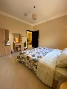 a bedroom with a bed and a desk in it at Raspberry in Abha