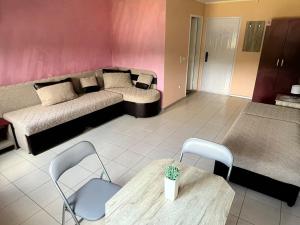 a living room with a bed and a table and chairs at Apartmani Plaža in Bor