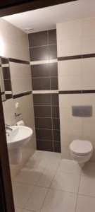 łazienka z toaletą i umywalką w obiekcie Apartament Perła nr 19 nad Jeziorem Pluszne w mieście Mierki