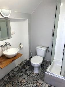 a bathroom with a toilet and a sink at Dworek Rogowo in Choroszcz