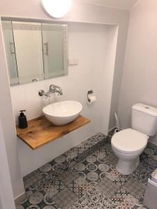 a bathroom with a sink and a toilet at Dworek Rogowo in Choroszcz