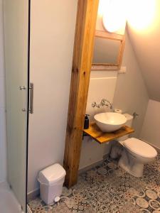 a bathroom with a sink and a toilet at Dworek Rogowo in Choroszcz