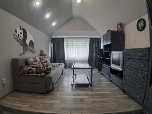 ein Wohnzimmer mit einem Sofa und einem TV in der Unterkunft Barlig in Jaremtsche
