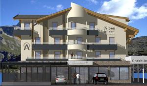 a rendering of the front of an apartment building at Genusshotel Alpenblick in Längenfeld