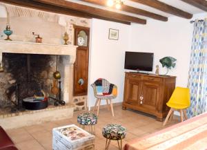 sala de estar con chimenea y TV en Maison de 3 chambres avec jardin clos a Saint Germier, en Saint-Germier