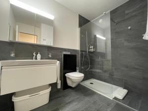a bathroom with a toilet and a sink and a shower at Locarno-Monti: Solemonte Apt.103 in Locarno