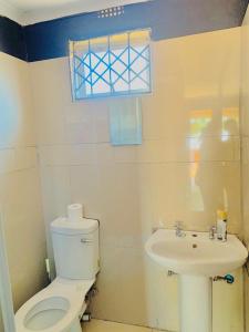 a bathroom with a toilet and a sink at Siyaya’s Guest Palace in Jozini