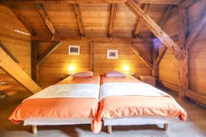 タナンジュにあるGite Le Relaisの木製天井のドミトリールーム ベッド2台