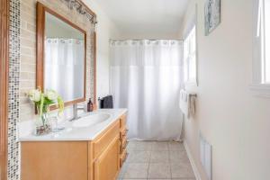 a bathroom with a sink and a mirror at Private Open Studio with Free Parking, Just 5 Minutes from Downtown in Indianapolis