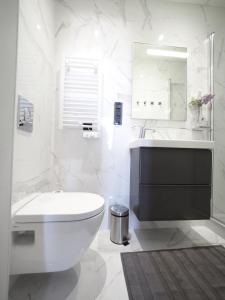 a white bathroom with a toilet and a sink at Superbe appartement indépendant en centre ville in Vichy