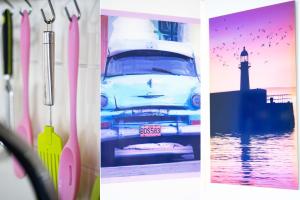 dos fotos de un coche estacionado junto a un faro en The Lighthouse, en St Ives